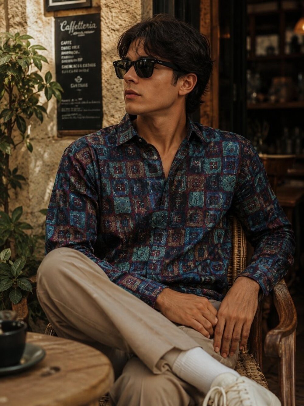 Vintage 90s Bullock & Jones San Francisco Men's L Abstract Geometric Button Up
